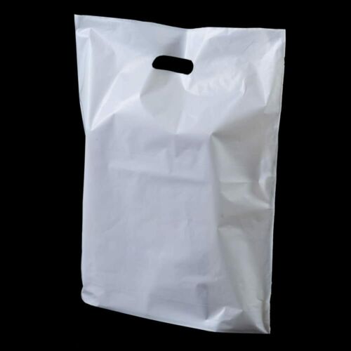 WHITE PATCH HANDLE CARRIER BAGS -  15" x 18" + 3" (Strong)
